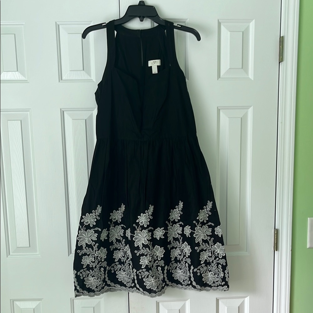 LOFT Black and White Floral Midi Dress